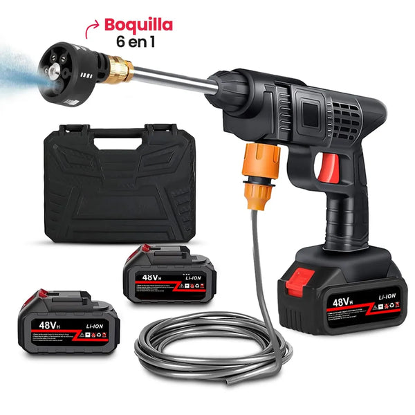 Hidrolavadora 2 Baterías 48V Lavadora A Presión Inalámbrica Portátil Recargable + Boquilla 6 en 1